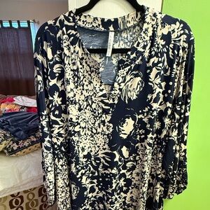 Navy Floral Long Sleeve Dress